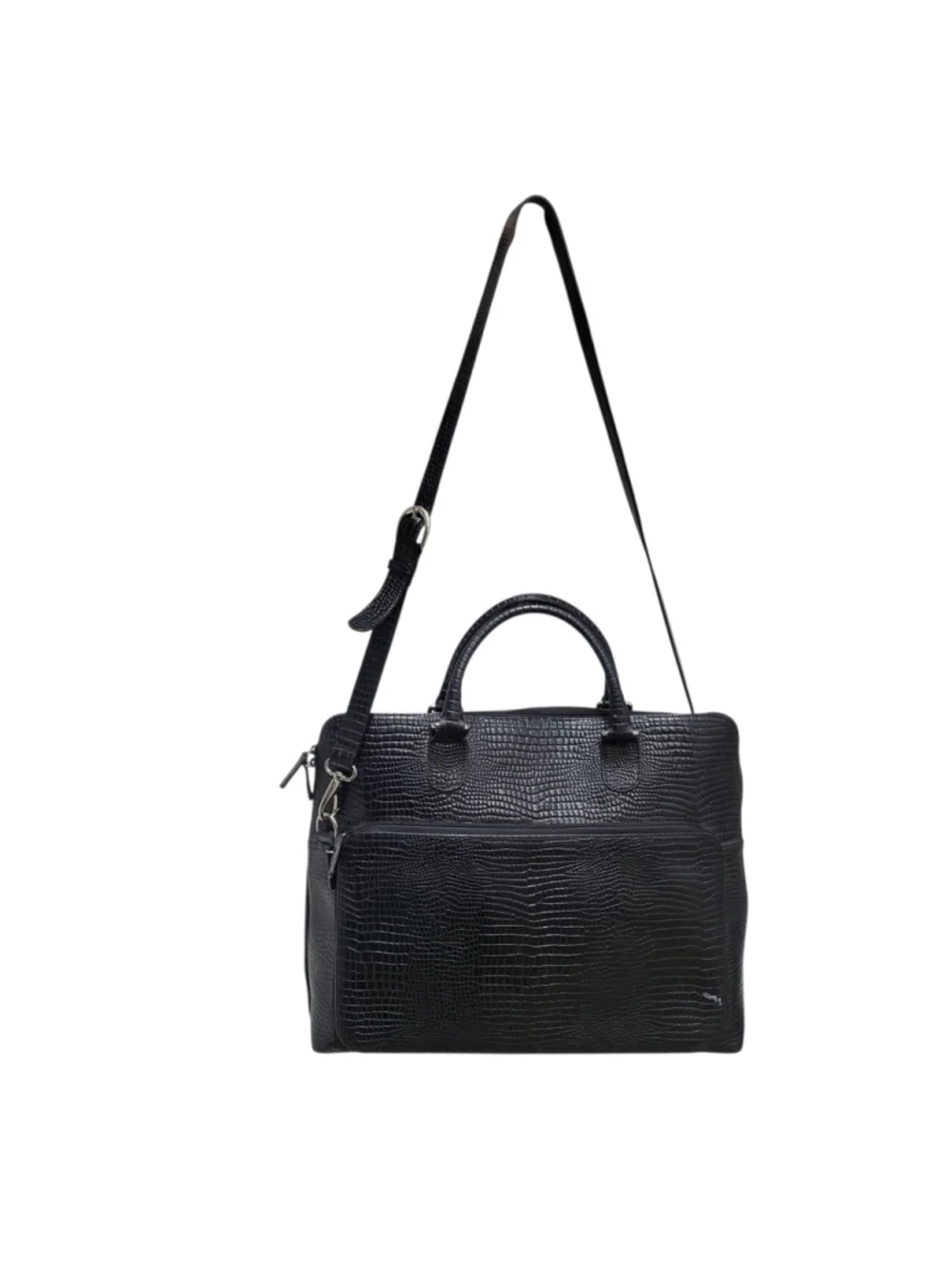Levenger Crocodile Embossed Genuine Leather Messenger Briefcase Crossbody Bag